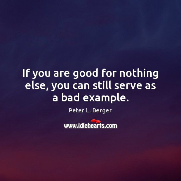 If you are good for nothing else, you can still serve as a bad example. Peter L. Berger Picture Quote