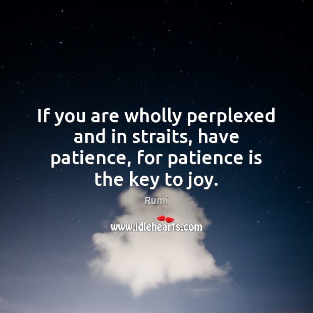 If you are wholly perplexed and in straits, have patience, for patience is the key to joy. Image