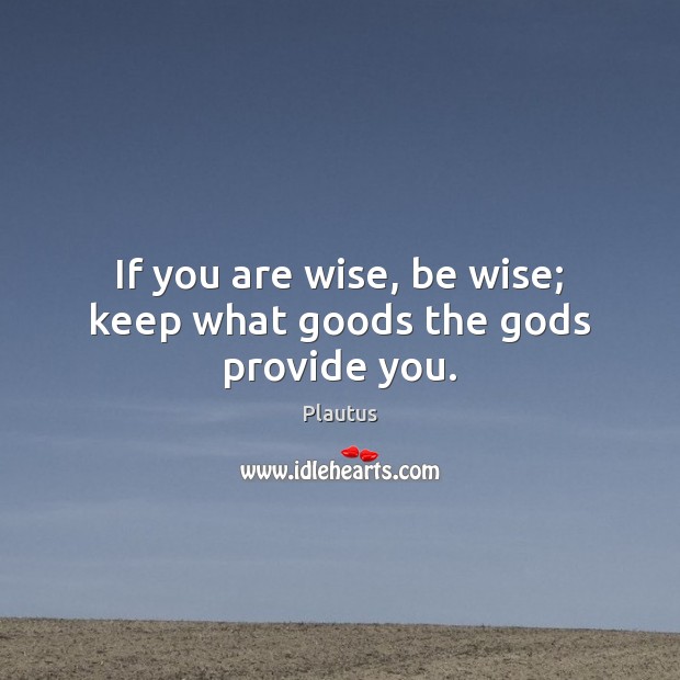If you are wise, be wise; keep what goods the Gods provide you. Plautus Picture Quote