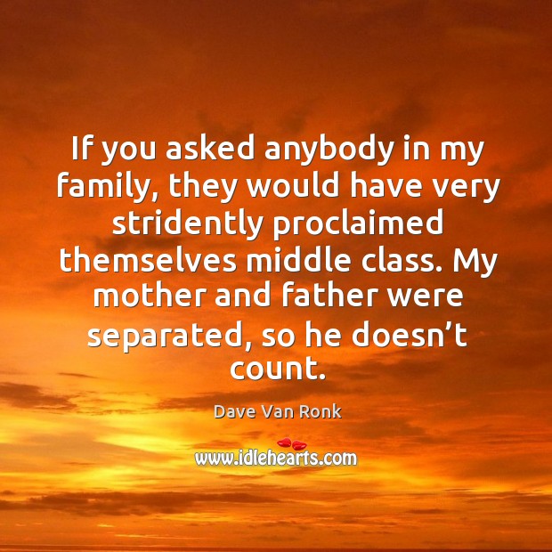 If you asked anybody in my family, they would have very stridently proclaimed themselves middle class. Dave Van Ronk Picture Quote
