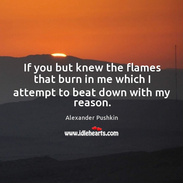 If you but knew the flames that burn in me which I attempt to beat down with my reason. Image