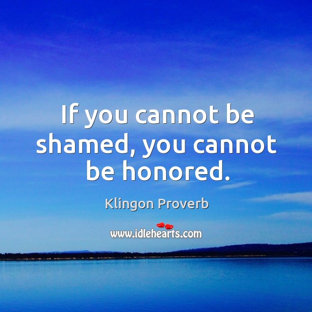If you cannot be shamed, you cannot be honored. Klingon Proverbs Image
