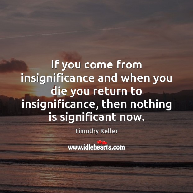 If you come from insignificance and when you die you return to Timothy Keller Picture Quote