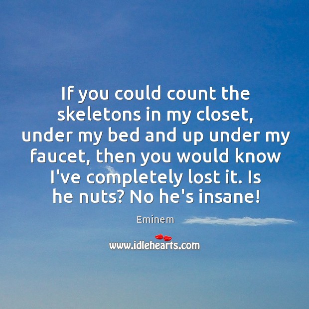 If you could count the skeletons in my closet, under my bed Eminem Picture Quote