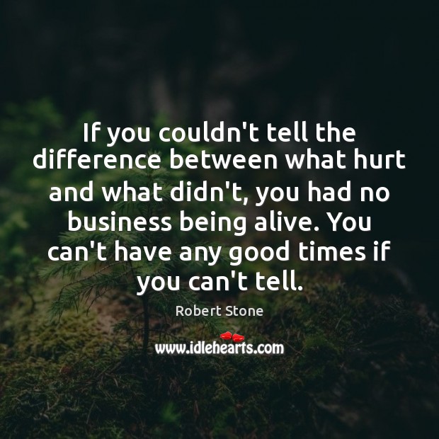 If you couldn’t tell the difference between what hurt and what didn’t, Robert Stone Picture Quote