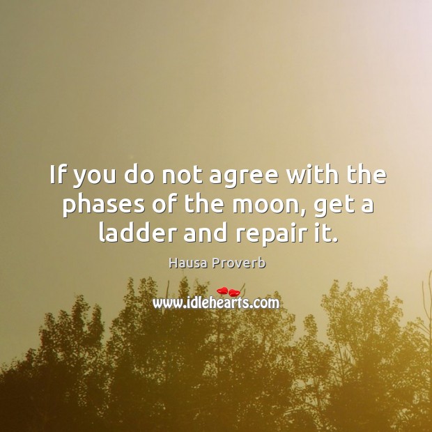 If you do not agree with the phases of the moon, get a ladder and repair it. Hausa Proverbs Image