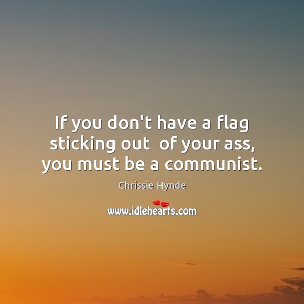 If you don’t have a flag sticking out  of your ass, you must be a communist. Chrissie Hynde Picture Quote