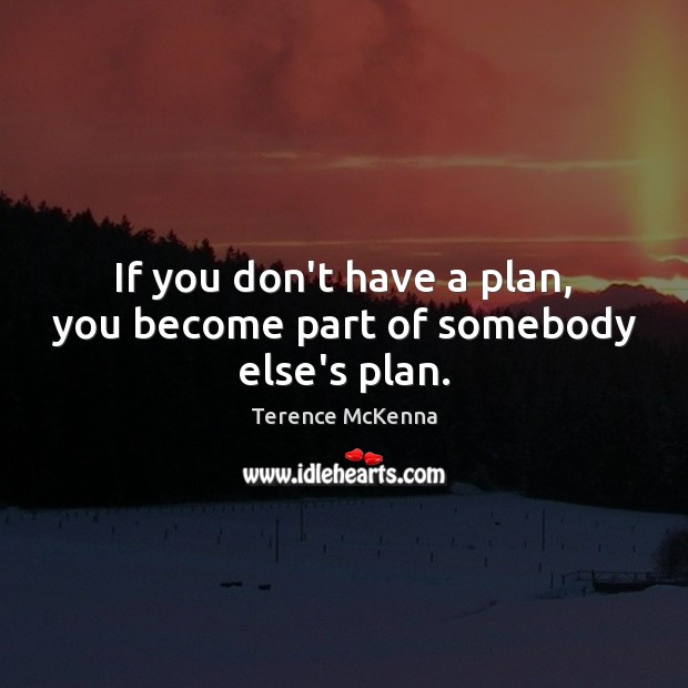 If you don’t have a plan, you become part of somebody else’s plan. Terence McKenna Picture Quote