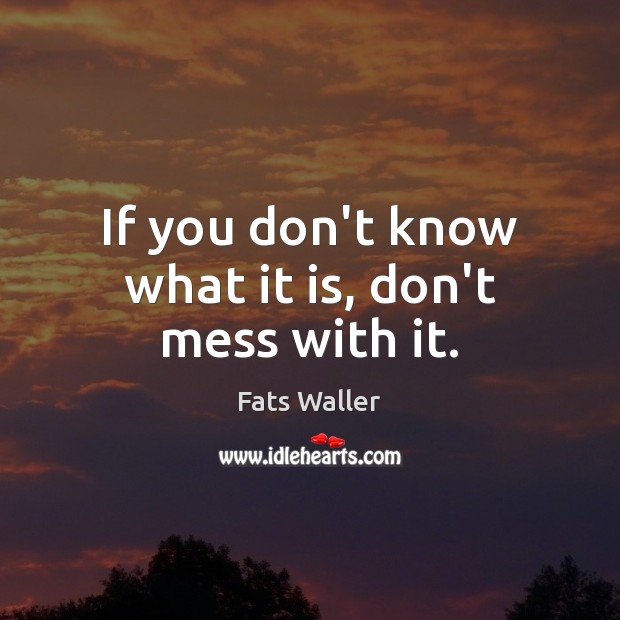 If you don’t know what it is, don’t mess with it. Fats Waller Picture Quote