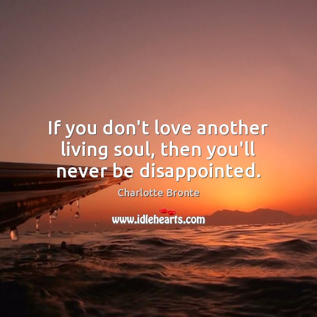 If you don’t love another living soul, then you’ll never be disappointed. Charlotte Bronte Picture Quote