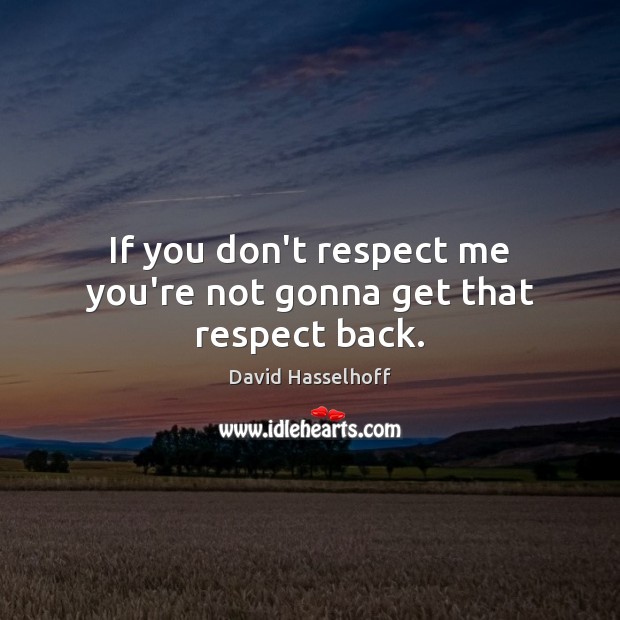 If you don’t respect me you’re not gonna get that respect back. David Hasselhoff Picture Quote