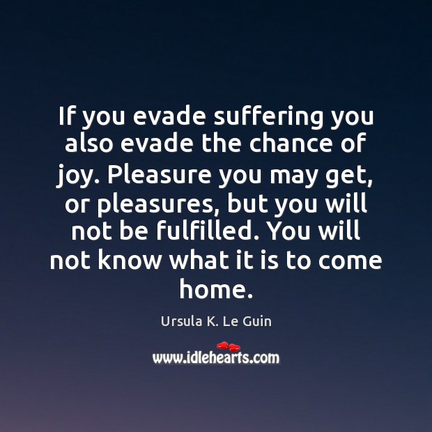 If you evade suffering you also evade the chance of joy. Pleasure Ursula K. Le Guin Picture Quote