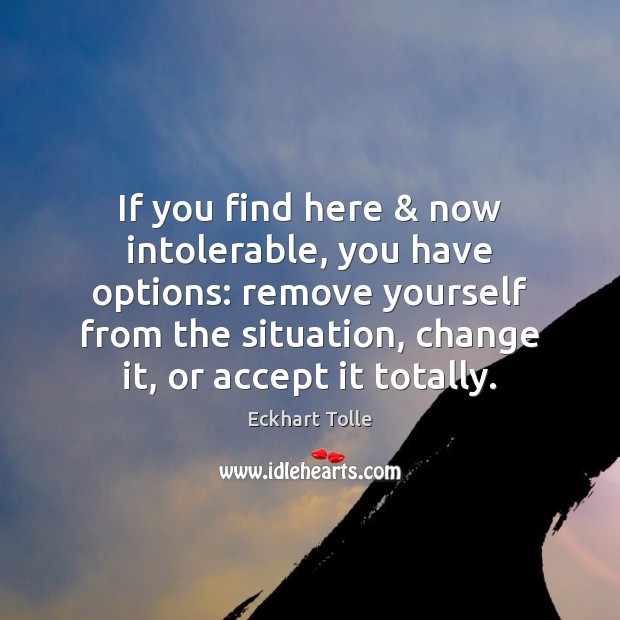 If you find here & now intolerable, you have options: remove yourself from Eckhart Tolle Picture Quote