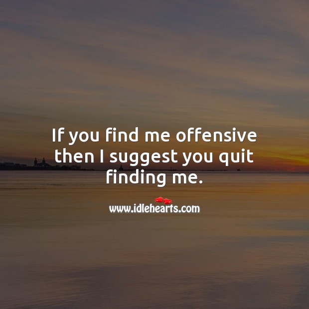 If you find me offensive then I suggest you quit finding me. Offensive Quotes Image