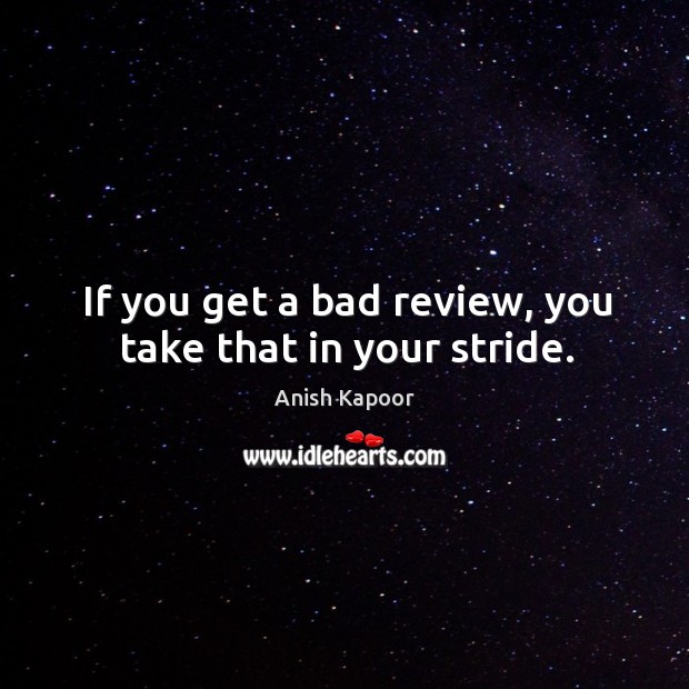 If you get a bad review, you take that in your stride. Anish Kapoor Picture Quote