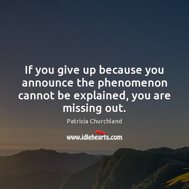 If you give up because you announce the phenomenon cannot be explained, Patricia Churchland Picture Quote
