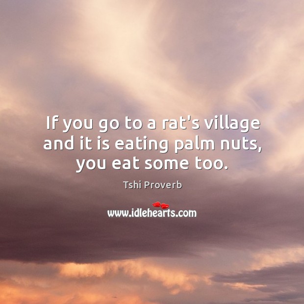 If you go to a rat’s village and it is eating palm nuts, you eat some too. Tshi Proverbs Image