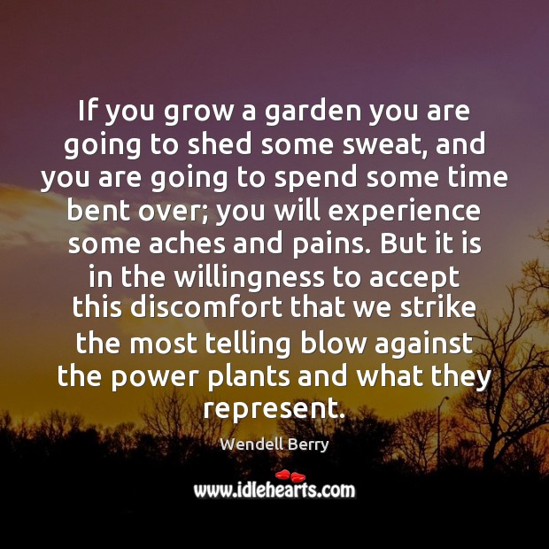 If you grow a garden you are going to shed some sweat, Wendell Berry Picture Quote