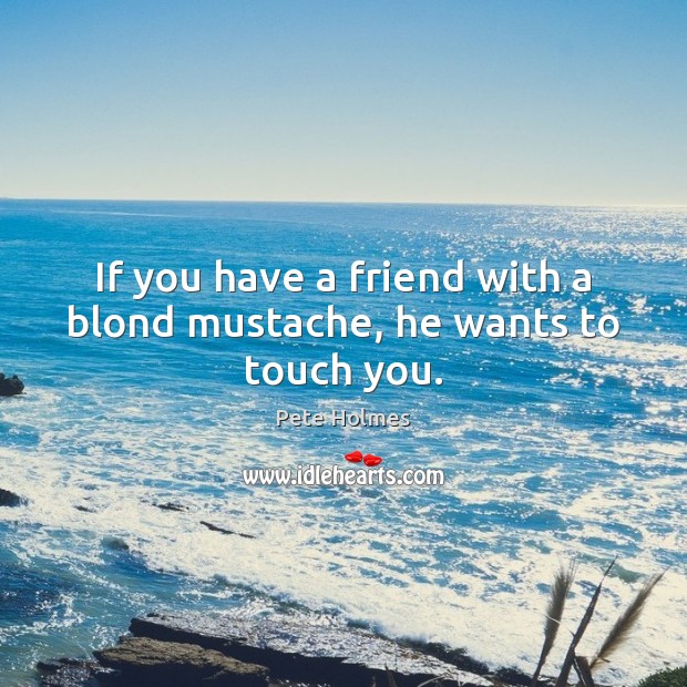 If you have a friend with a blond mustache, he wants to touch you. Pete Holmes Picture Quote