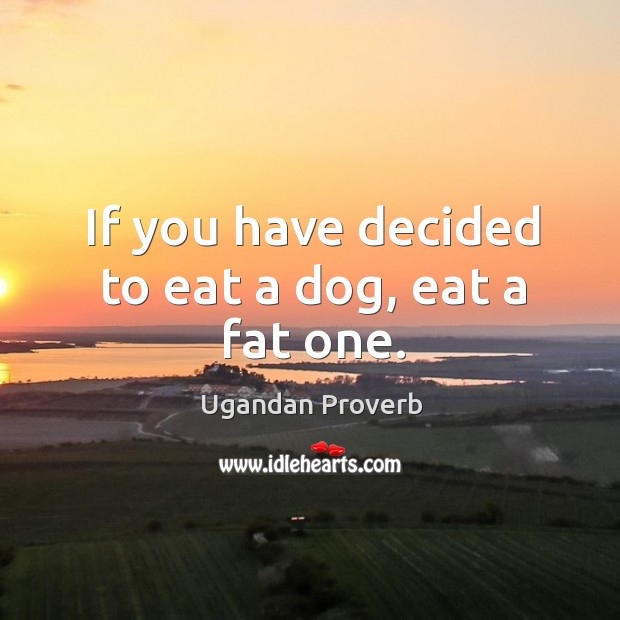 If you have decided to eat a dog, eat a fat one. Ugandan Proverbs Image