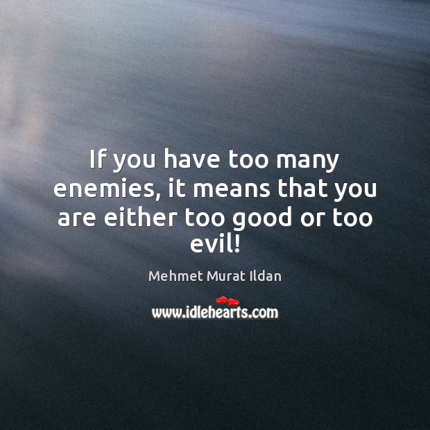 If you have too many enemies, it means that you are either too good or too evil! Mehmet Murat Ildan Picture Quote