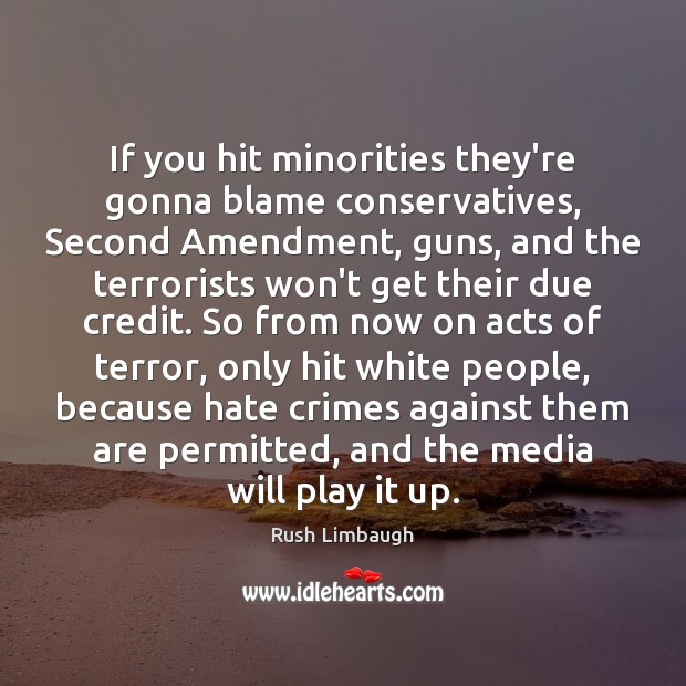 If you hit minorities they’re gonna blame conservatives, Second Amendment, guns, and Rush Limbaugh Picture Quote