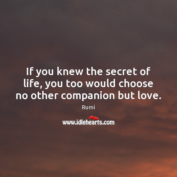 If you knew the secret of life, you too would choose no other companion but love. Image