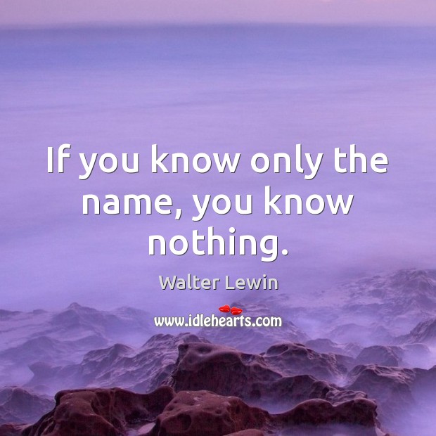 If you know only the name, you know nothing. Walter Lewin Picture Quote