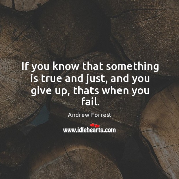 If you know that something is true and just, and you give up, thats when you fail. Andrew Forrest Picture Quote