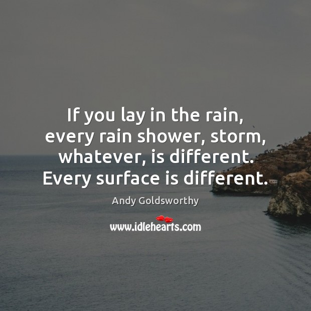 If you lay in the rain, every rain shower, storm, whatever, is Andy Goldsworthy Picture Quote