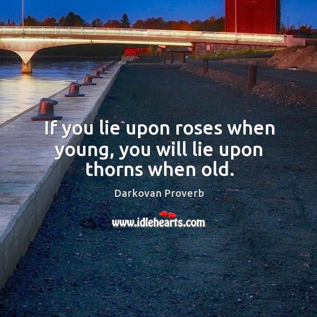 If you lie upon roses when young, you will lie upon thorns when old. Darkovan Proverbs Image