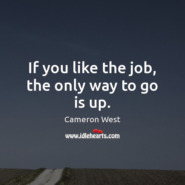 If you like the job, the only way to go is up. Cameron West Picture Quote