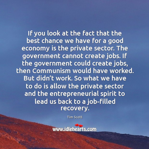 If you look at the fact that the best chance we have for a good economy is the private sector. Economy Quotes Image