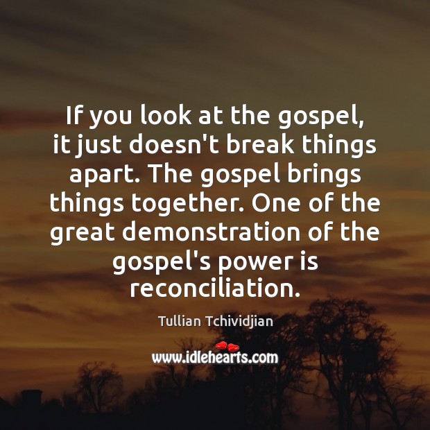 If you look at the gospel, it just doesn’t break things apart. Tullian Tchividjian Picture Quote