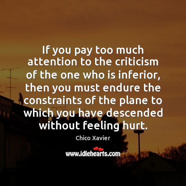 If you pay too much attention to the criticism of the one Chico Xavier Picture Quote
