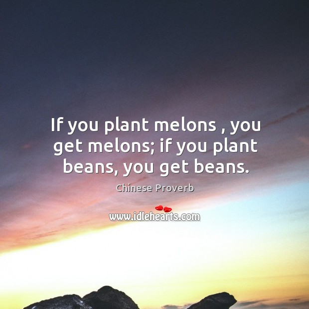 If you plant melons , you get melons; if you plant beans, you get beans. Image