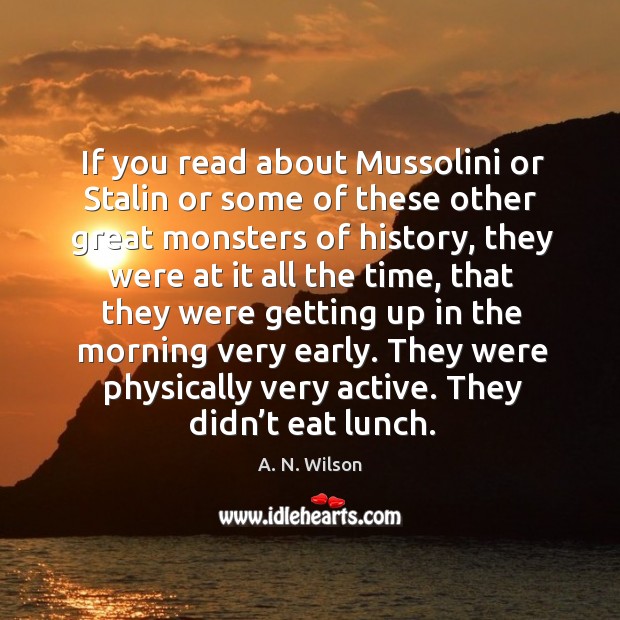 If you read about mussolini or stalin or some of these other great monsters of history A. N. Wilson Picture Quote