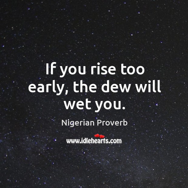 If you rise too early, the dew will wet you. Nigerian Proverbs Image