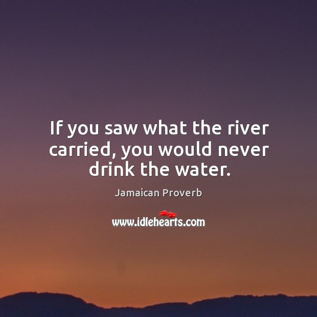 If you saw what the river carried, you would never drink the water. Jamaican Proverbs Image