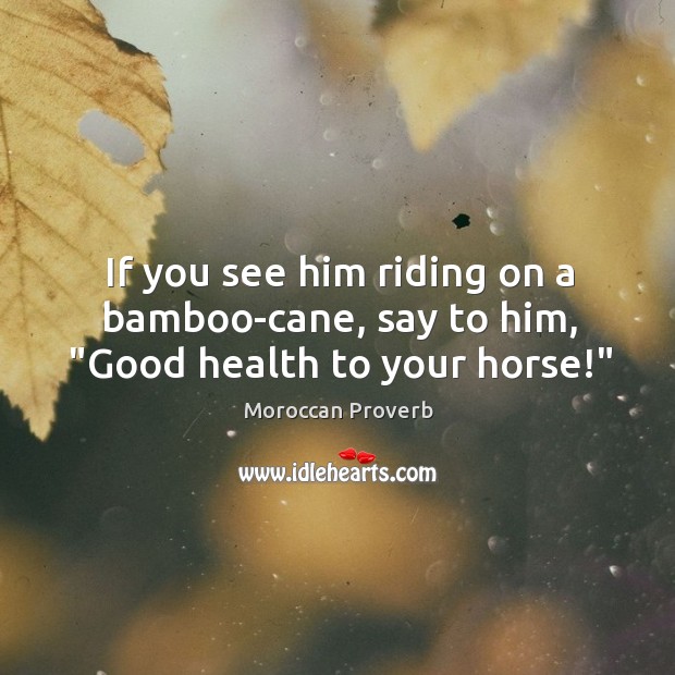 If you see him riding on a bamboo-cane, say to him, “good health to your horse!” Moroccan Proverbs Image