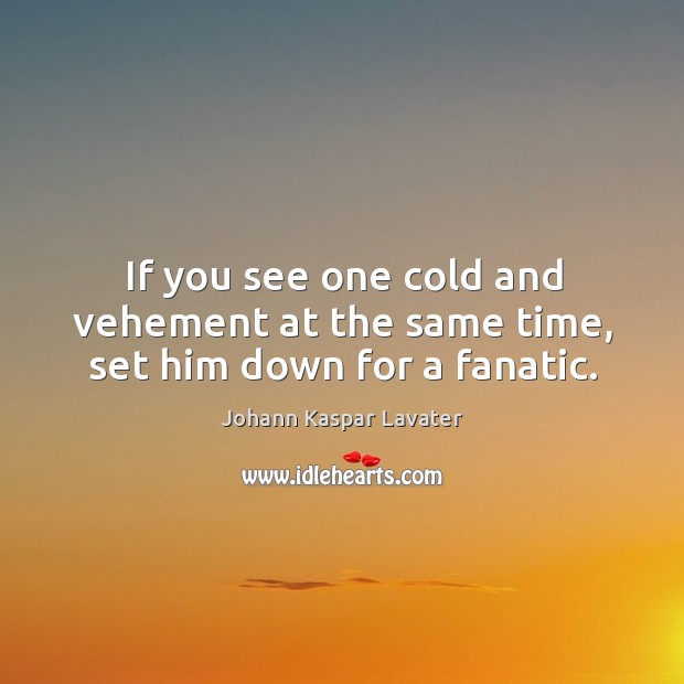 If you see one cold and vehement at the same time, set him down for a fanatic. Johann Kaspar Lavater Picture Quote