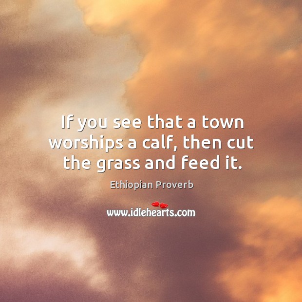 If you see that a town worships a calf, then cut the grass and feed it. Ethiopian Proverbs Image