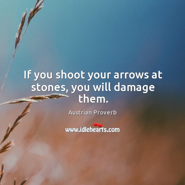 If you shoot your arrows at stones, you will damage them. Austrian Proverbs Image