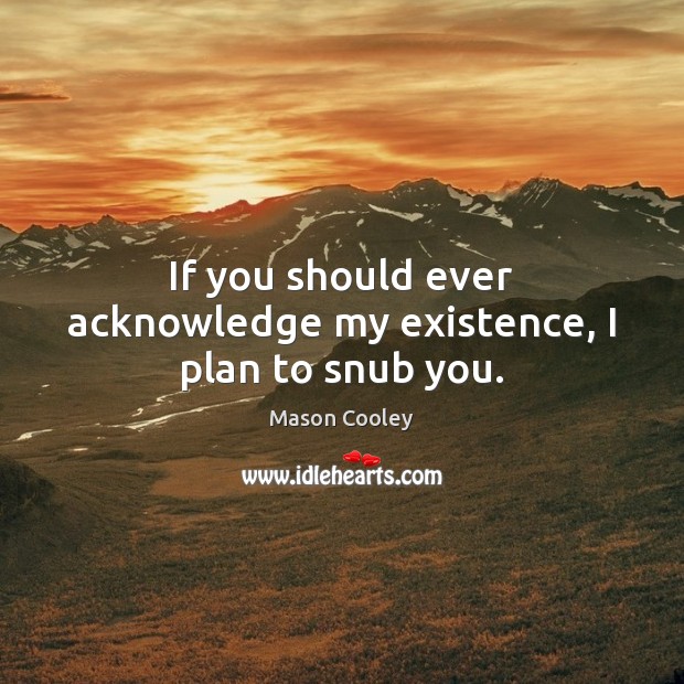If you should ever acknowledge my existence, I plan to snub you. Mason Cooley Picture Quote