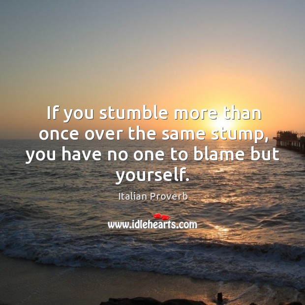 If you stumble more than once over the same stump, you have no one to blame but yourself. Italian Proverbs Image