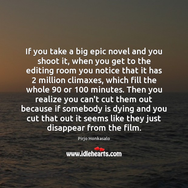 If you take a big epic novel and you shoot it, when Pirjo Honkasalo Picture Quote