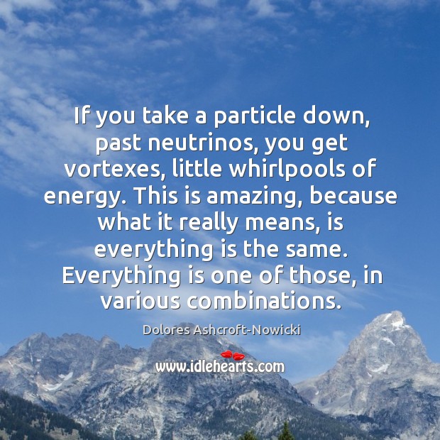 If you take a particle down, past neutrinos, you get vortexes, little Dolores Ashcroft-Nowicki Picture Quote