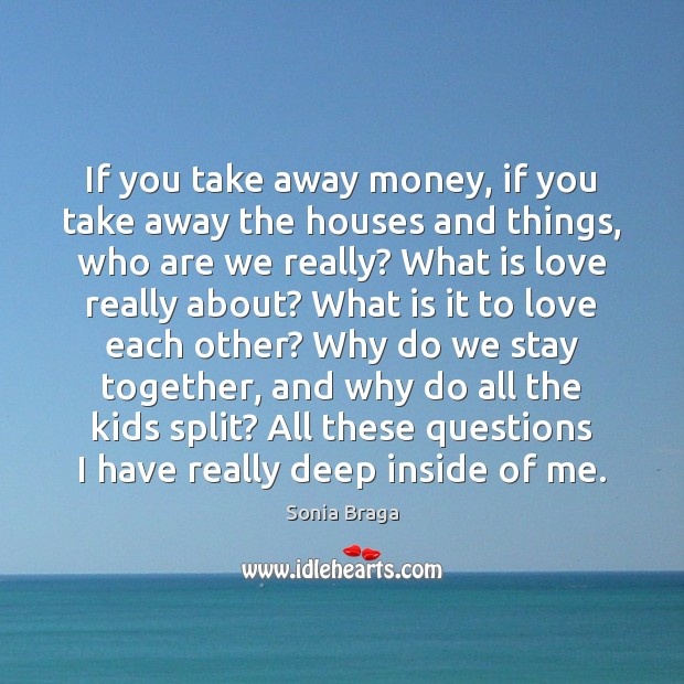 If you take away money, if you take away the houses and Sonia Braga Picture Quote