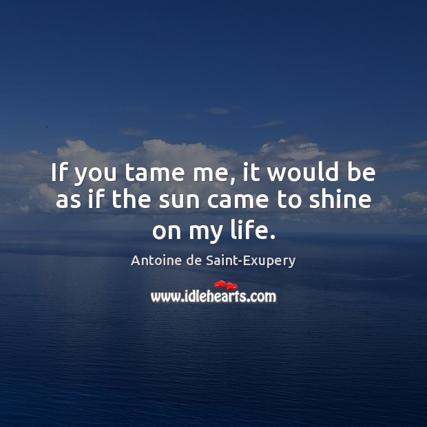If you tame me, it would be as if the sun came to shine on my life. Antoine de Saint-Exupery Picture Quote