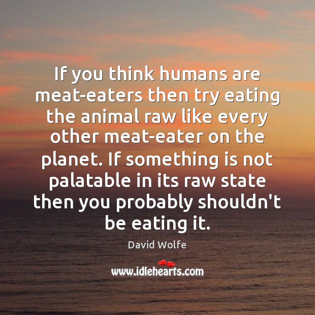 If you think humans are meat-eaters then try eating the animal raw David Wolfe Picture Quote